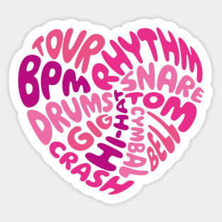 I love drums. Pink heart. Sticker